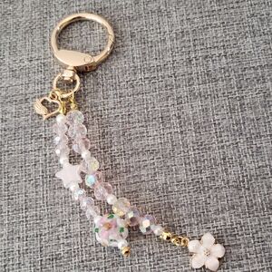 Handmade Gold Pink White Beaded Bag Charm